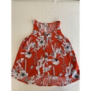 Lover Fire Shirt‎ Women’s Sleeveless White Red White Floral Medium Tank Top